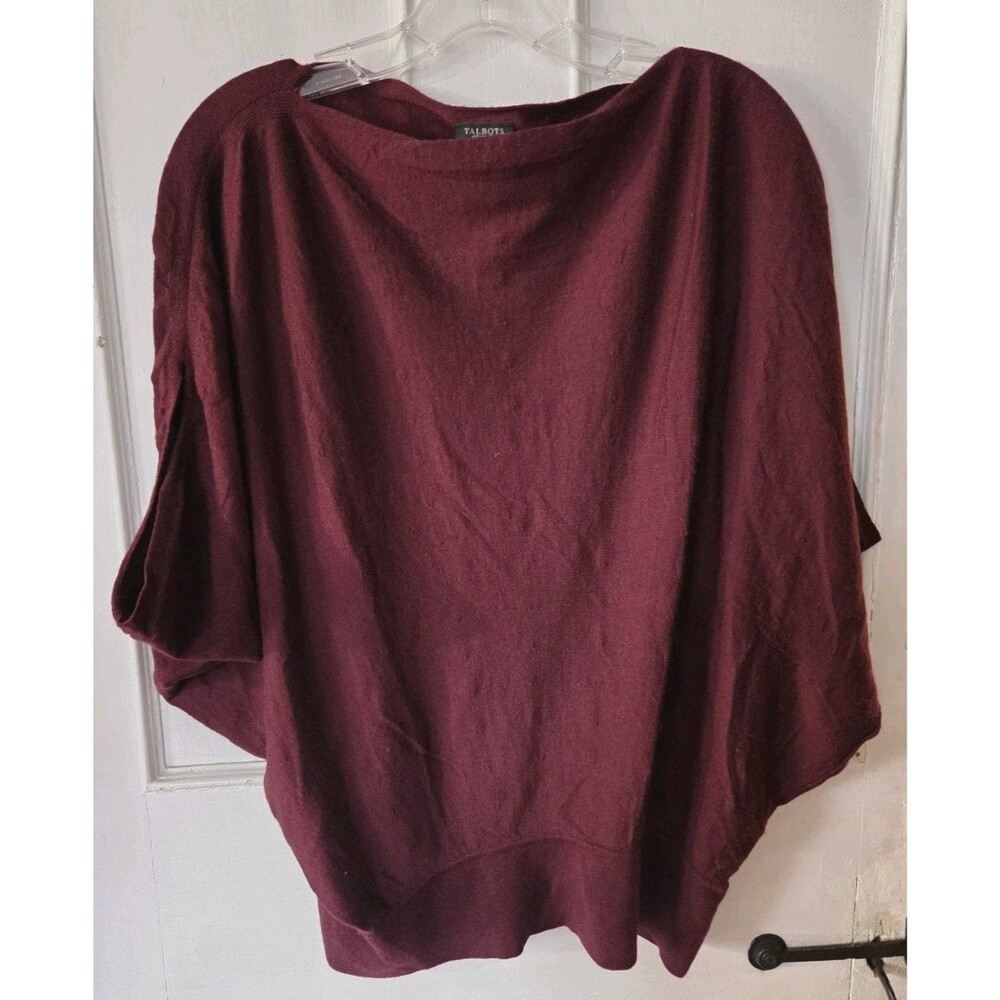 Talbots Petites Pure Merino Wool Heathered Wine Maroon Dolman Sleeve Sweater  PL